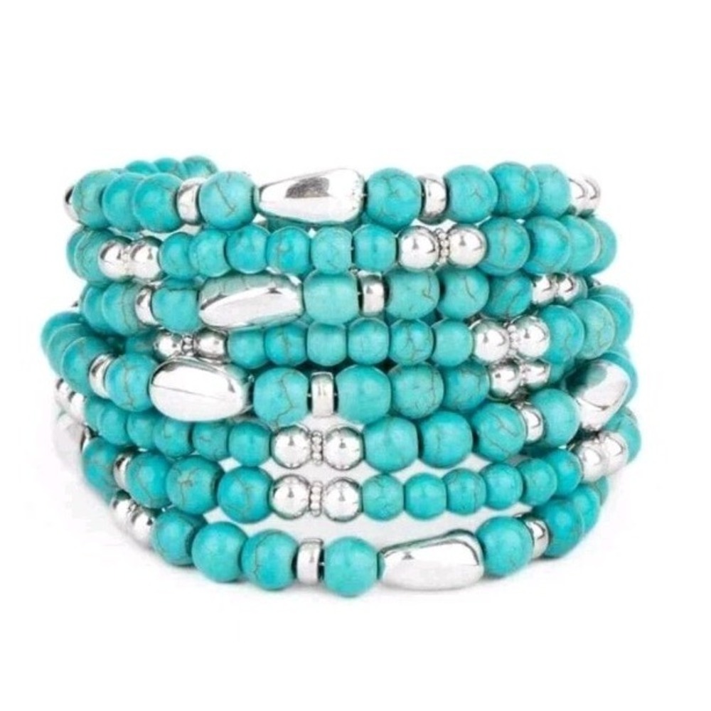 Statement Coil Paparazzi ZI Party Crusher 2021 Turqouise Color Bracelet